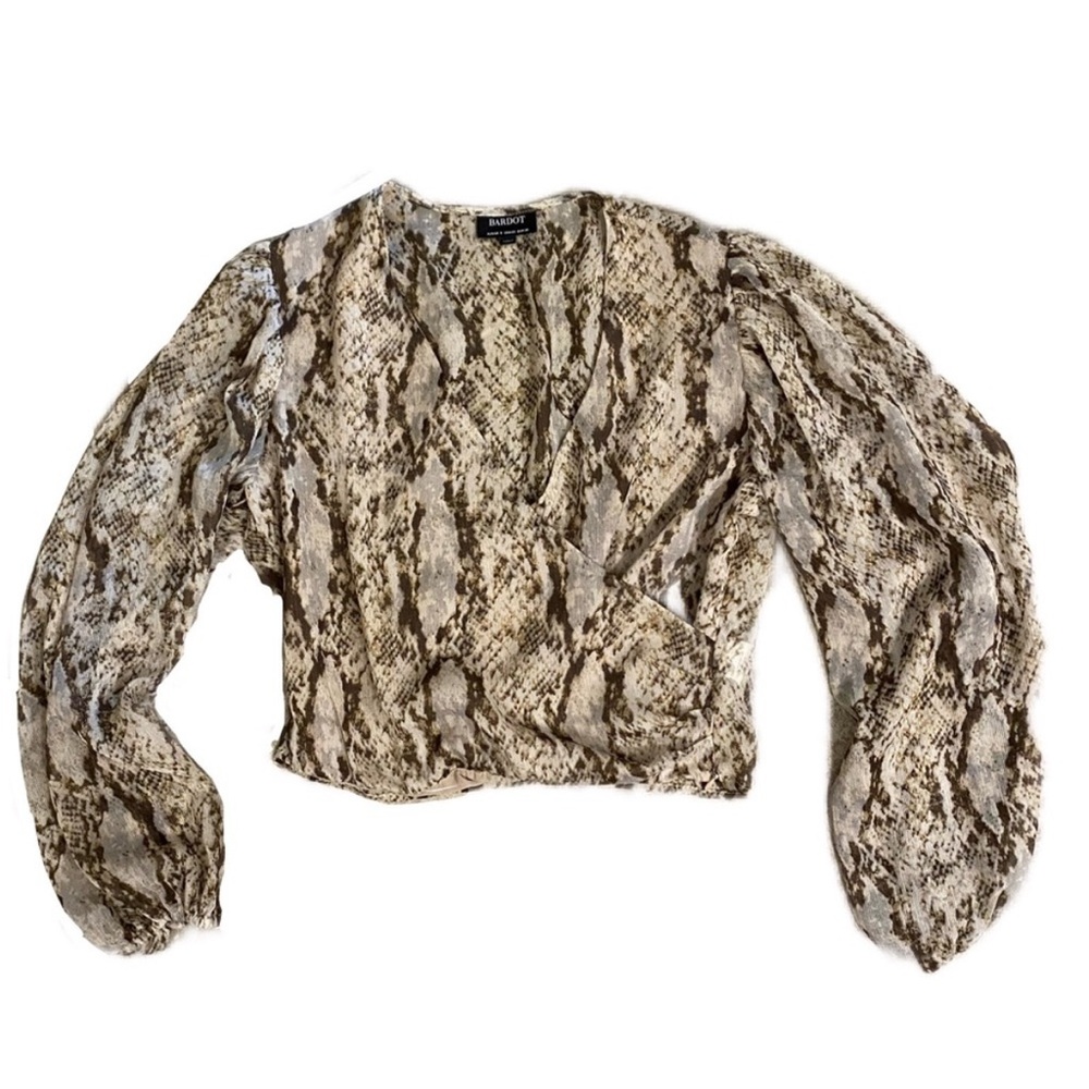 Bardot blouse- snakeskin print cropped peasant sleeve